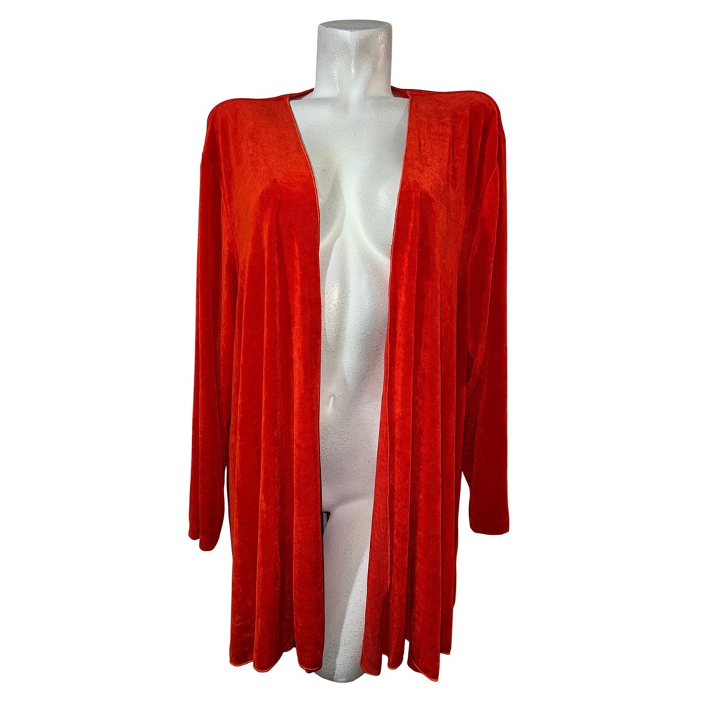 Vikki Vi Jacket Womens 3X Red Slinky Knit Velvet Texture Open Front Cardigan
